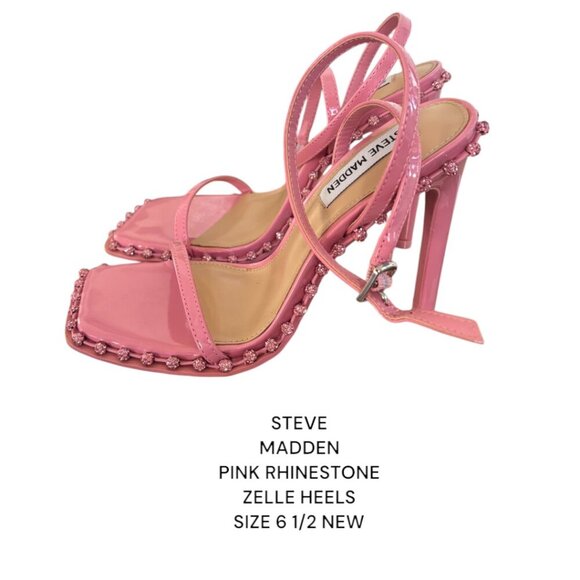 NEW Steve‎ Madden Baby Pink Rhinestone Crystal Strappy Heels Sandals 6 1/2 - Picture 2 of 5